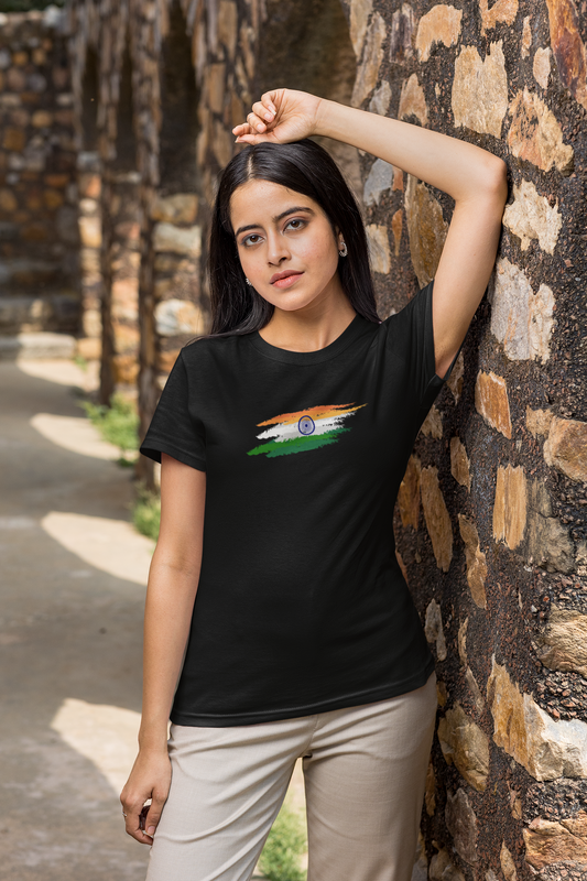 ShirtlessClub – Independence Day T-Shirt for Women | Tricolor Chest Print | 100% Cotton – Black