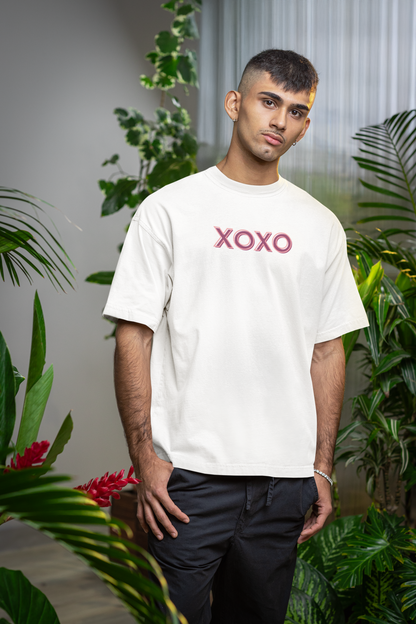 ShirtlessClub – Oversized Gym T-Shirt for Men | XOXO Print | Heavy Cotton 220 GSM – White / Black