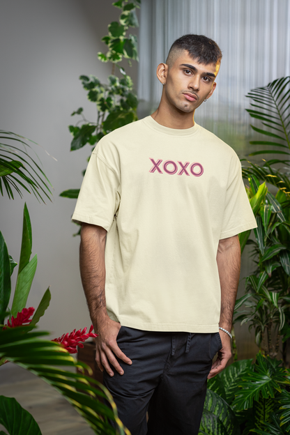 ShirtlessClub – Oversized Gym T-Shirt for Men | XOXO Print | Heavy Cotton 220 GSM – White / Black