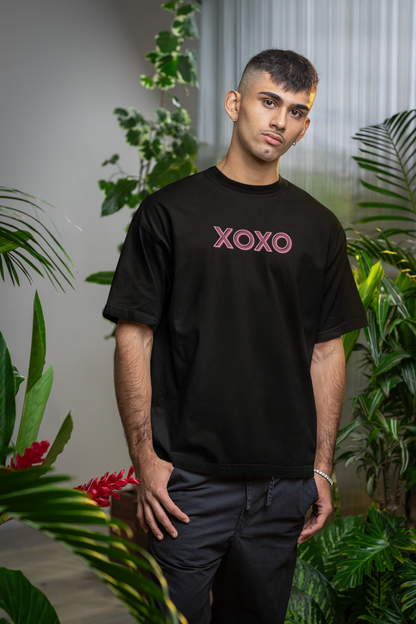 ShirtlessClub – Oversized Gym T-Shirt for Men | XOXO Print | Heavy Cotton 220 GSM – White / Black