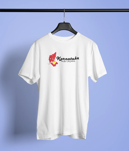 Karnataka One State Many World Tshirt | Unisex | Yellow, White & Royal Blue | Premium Cotton | ShirtlessClub