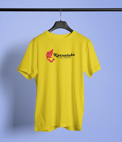 Karnataka One State Many World Tshirt | Unisex | Yellow, White & Royal Blue | Premium Cotton | ShirtlessClub