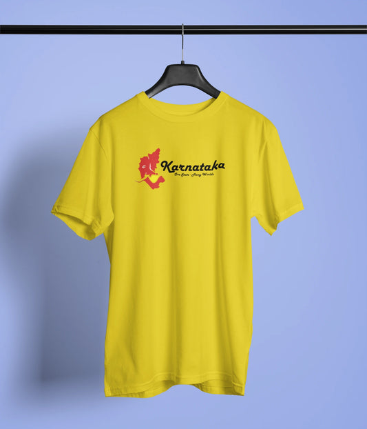 Karnataka One State Many World Tshirt | Unisex | Yellow, White & Royal Blue | Premium Cotton | ShirtlessClub