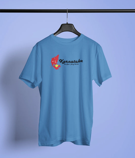 Karnataka One State Many World Tshirt | Unisex | Yellow, White & Royal Blue | Premium Cotton | ShirtlessClub