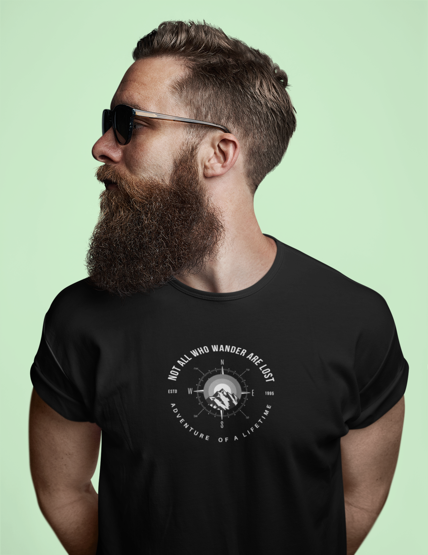 ShirtlessClub Men's Black Adventure of a LifetimeT-Shirt | “Not All Who Wander Are Lost” | Navigation Compass Tshirt | Regular Fit Cotton Tee | Travel, Trekking & Gymwear