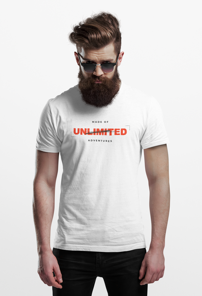 ShirtlessClub Men's White Adventure T-Shirt | 100% Cotton Regular Fit | "Made of Adventures" Graphic Tee | Trekking, Gym & Travel Wear
