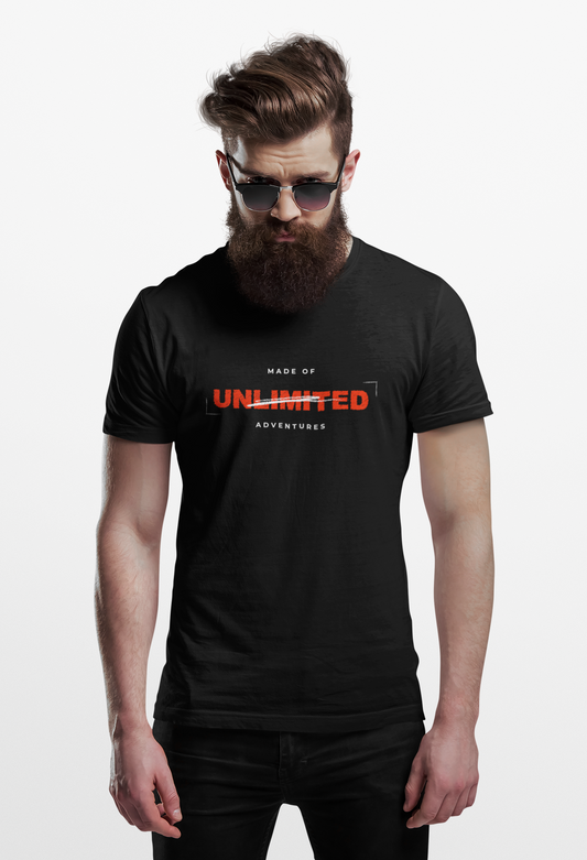 Made of Adventures Men’s Black Round Neck T-Shirt | 100% Super Combed Cotton | Anti-Microbial | ShirtlessClub