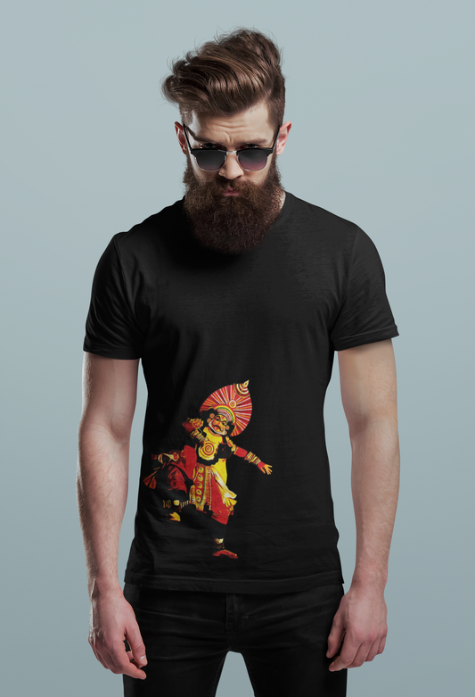 Yakshagana Printed Tshirt | Unisex Coastal Karnataka Heritage Tee | Black, White | ShirtlessClub
