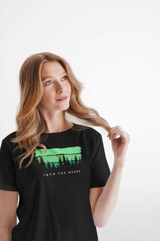 ShirtlessClub Women's Into The Wild Black Adventure T-Shirt  | 100% Cotton | Regular Fit Round Neck | Travel, Trekking & Gym Wear
