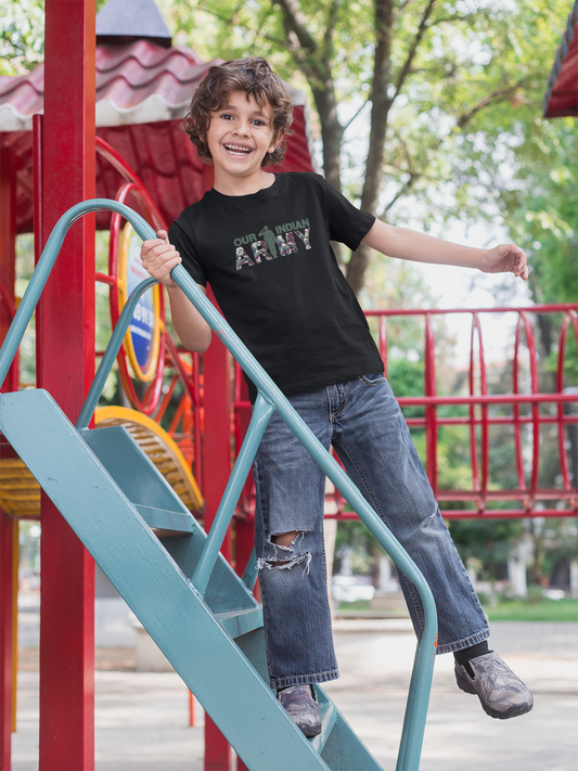 Indian Army Salute T-shirt for Boys | Black Cotton | Patriotic Print
