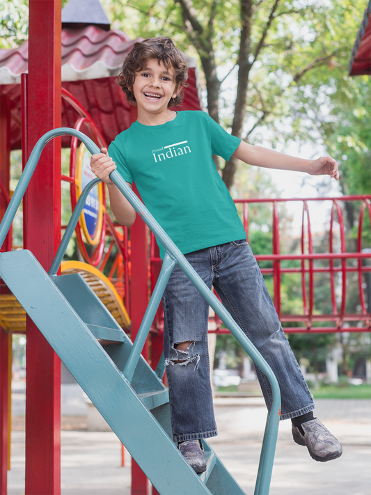 Proud Indian T-shirt for Boys | Teal Cotton Tee for Independence Day