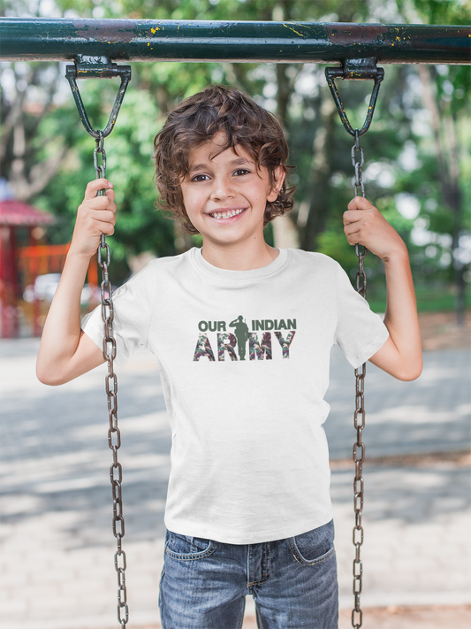 Our Indian Army T-shirt for Boys | Salute Print – White Cotton Tee