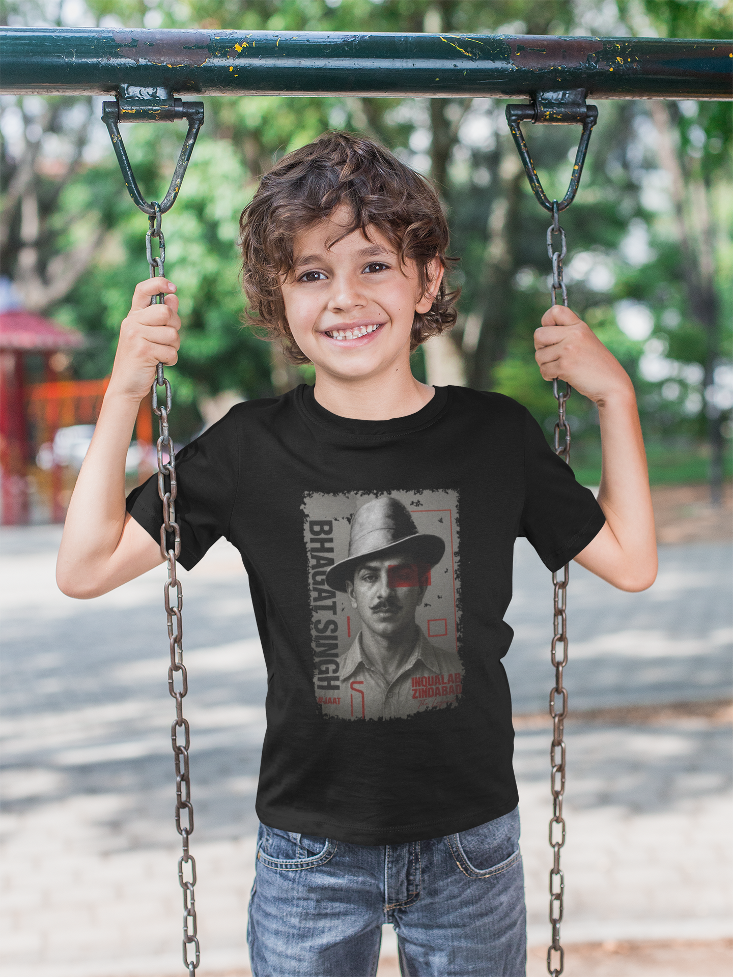Inquilab Zindabad T-shirt for Boys | Bhagat Singh Print | Black Cotton Tee