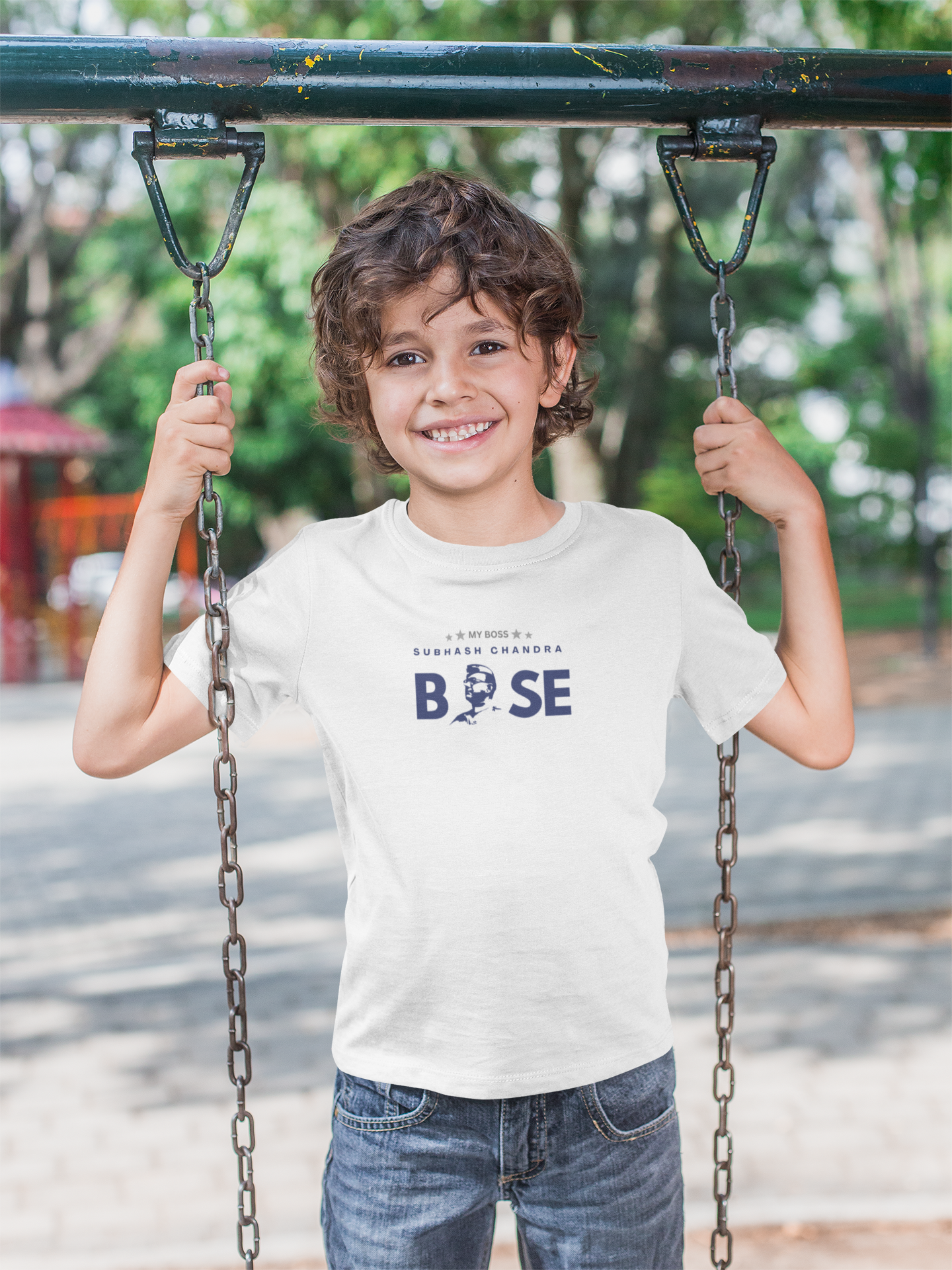 Subhash Chandra Bose T-shirt for Boys | White Cotton Tee | Patriot Edition