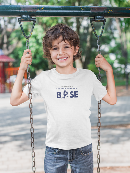 Subhash Chandra Bose T-shirt for Boys | White Cotton Tee | Patriot Edition