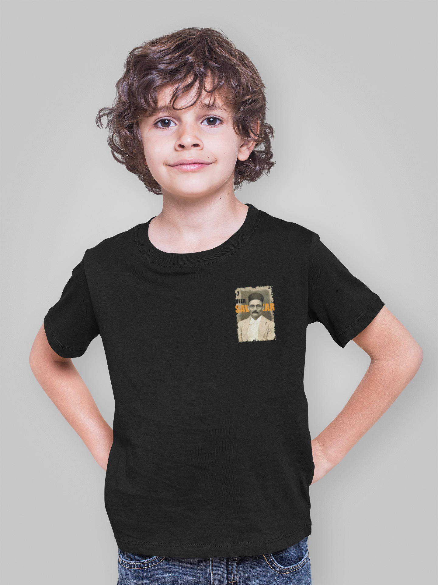 Veer Savarkar T-shirt for Boys | Independence Day Black Cotton Tee – 1–14 Yrs