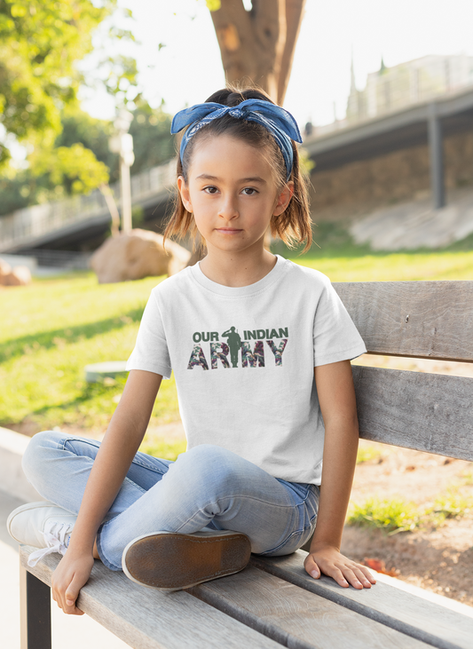 ShirtlessClub – Girl Kids Independence Day T-Shirt | Indian Army Design | White  Cotton Tee
