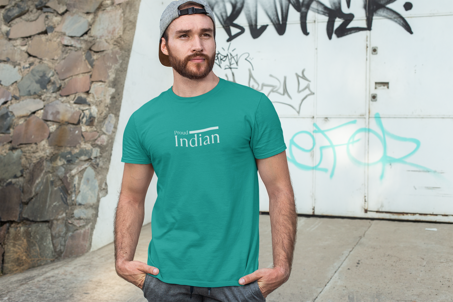 ShirtlessClub – Men’s Round Neck Independence Day T-Shirt | “Proud Indian” Chest Print | 100% Cotton – Teal