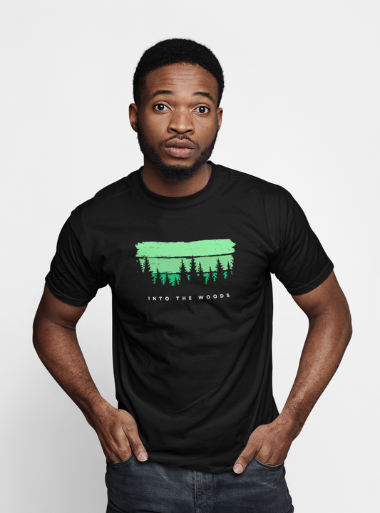 ShirtlessClub Men's Black Adventure T-Shirt | “Into The Wild” | 100% Cotton Round Neck Tee | Regular Fit for Travel, Gym & Trekking