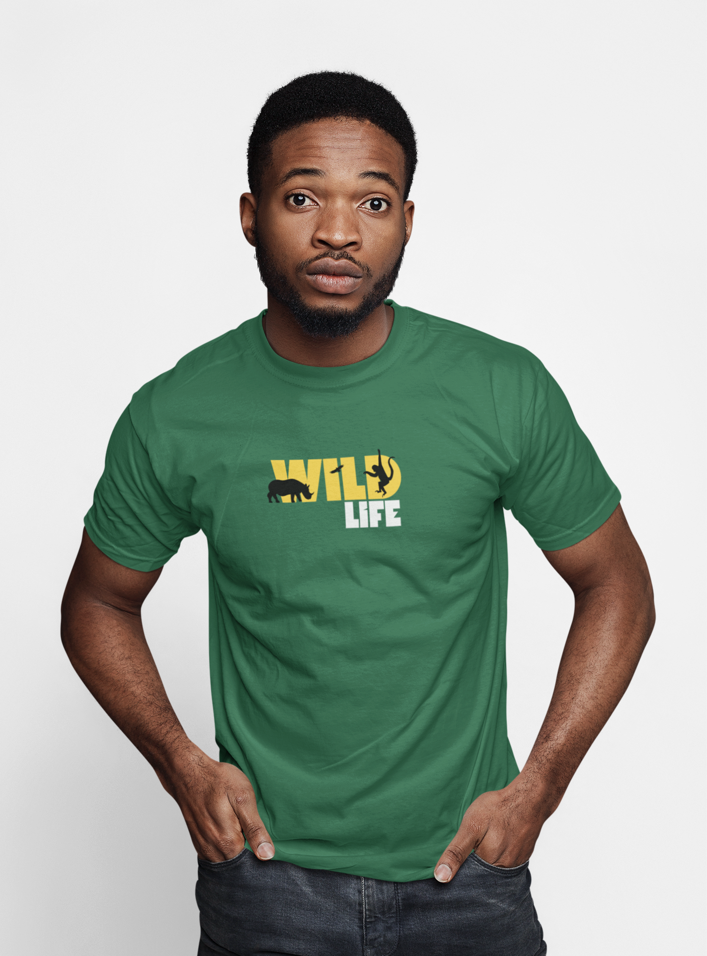 ShirtlessClub – Wild Life Adventure T-Shirt for Men | 100% Cotton | Bio-Washed & Durable – Black / Maroon / Green