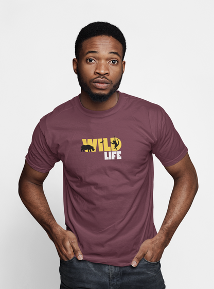 ShirtlessClub – Wild Life Adventure T-Shirt for Men | 100% Cotton | Bio-Washed & Durable – Black / Maroon / Green