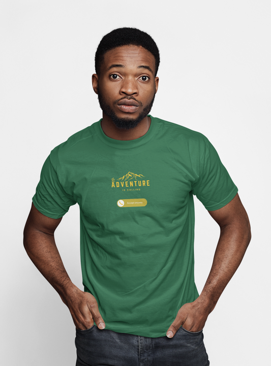 ShirtlessClub Men’s Adventure T-Shirt | “Adventure is Calling – Accept Anyway” | Round Neck Cotton Tee | Regular Fit | Multi-Color Travel Wear