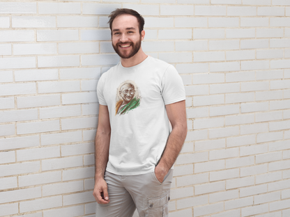ShirtlessClub – Men’s Round Neck Independence Day T-Shirt | Mahatma Gandhi Chest Print | 100% Cotton – White