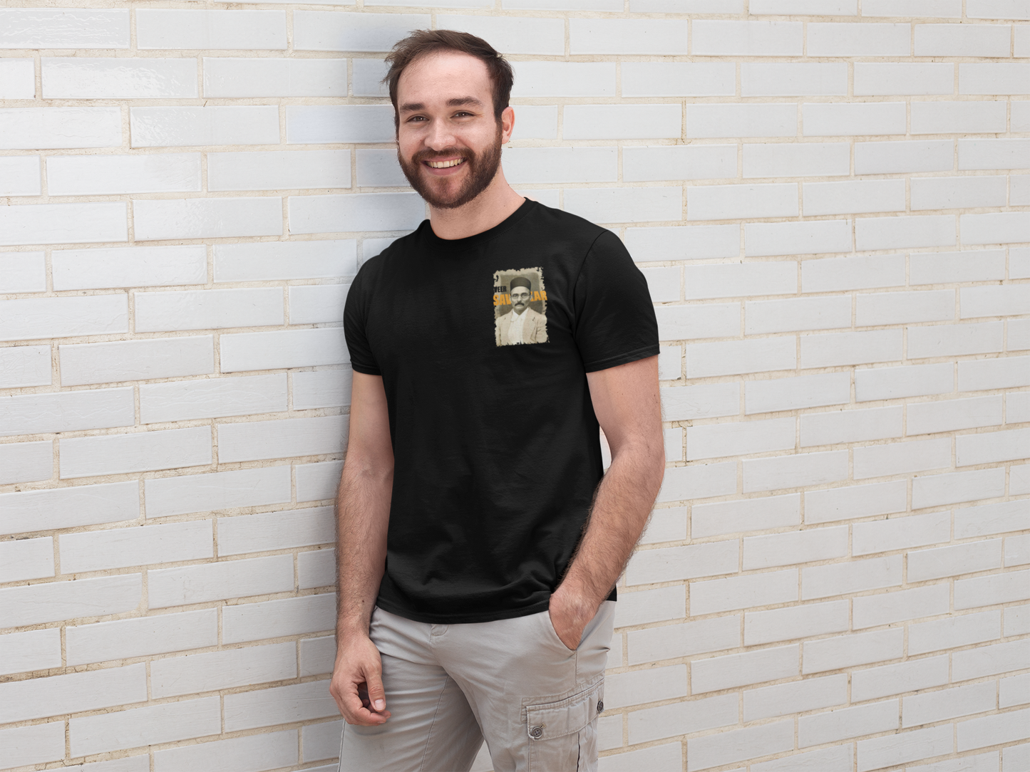 ShirtlessClub – Men’s Round Neck Independence Day T-Shirt | Veer Savarkar Chest Print | 100% Cotton – Black