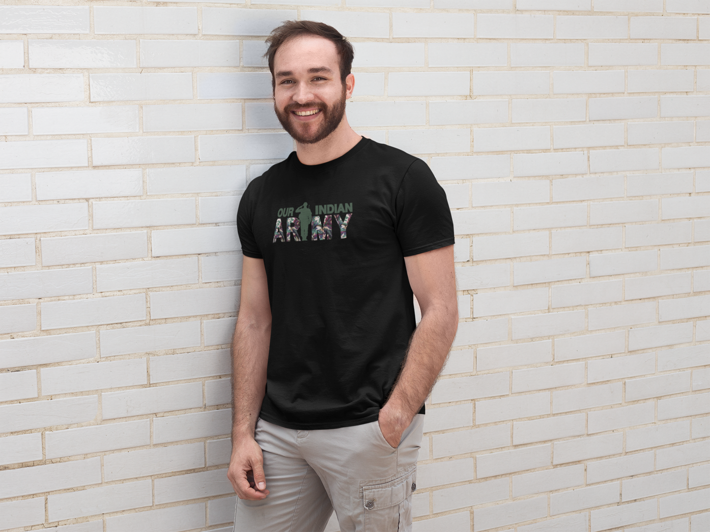 ShirtlessClub – Men’s Round Neck Independence Day T-Shirt | “Our Indian ARMY” Military Print | 100% Cotton – Black