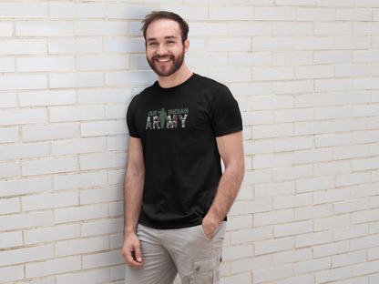 ShirtlessClub – Men’s Round Neck Independence Day T-Shirt | “Our Indian ARMY” Military Print | 100% Cotton – Black