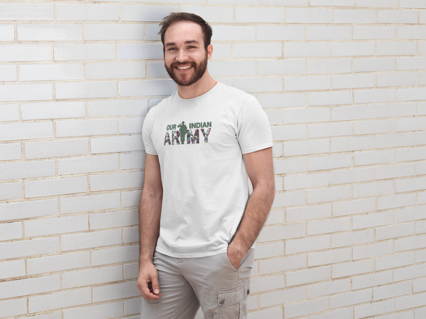 ShirtlessClub – Men’s Round Neck Independence Day T-Shirt | “Our Indian ARMY” Chest Print | 100% Cotton – White