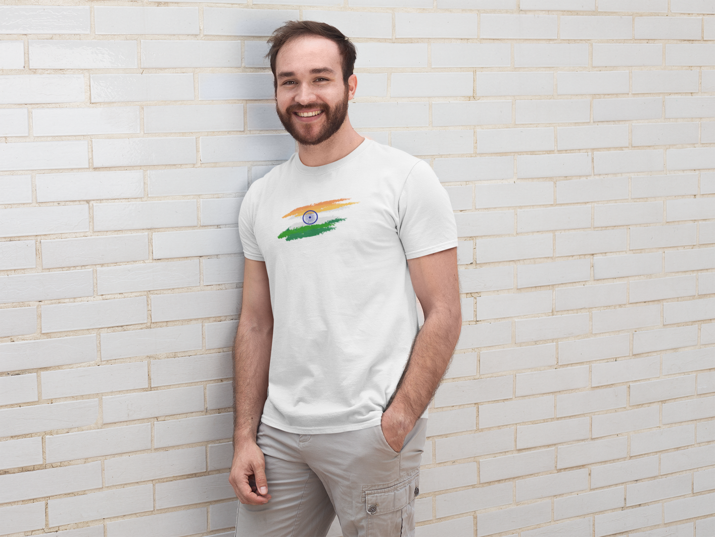 ShirtlessClub – Men’s Round Neck White T-Shirt | Indian Flag Tricolor Print | 100% Cotton | Independence Day Special