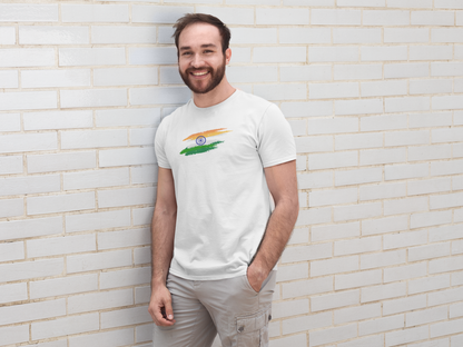ShirtlessClub – Men’s Round Neck White T-Shirt | Indian Flag Tricolor Print | 100% Cotton | Independence Day Special