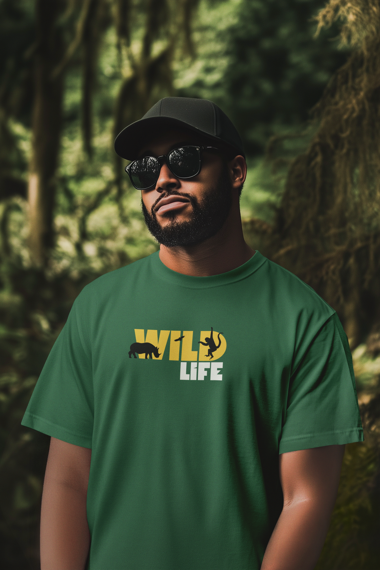 ShirtlessClub – Wild Life Adventure T-Shirt for Men | 100% Cotton | Bio-Washed & Durable – Black / Maroon / Green