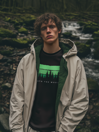 ShirtlessClub Men's Black Adventure T-Shirt | “Into The Wild” | 100% Cotton Round Neck Tee | Regular Fit for Travel, Gym & Trekking