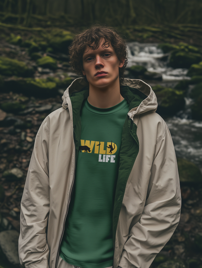 ShirtlessClub – Wild Life Adventure T-Shirt for Men | 100% Cotton | Bio-Washed & Durable – Black / Maroon / Green