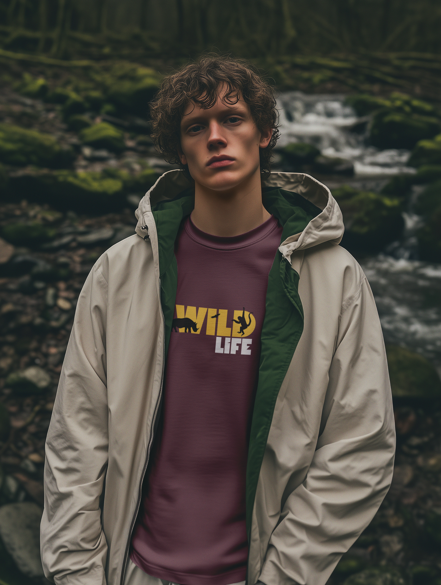 ShirtlessClub – Wild Life Adventure T-Shirt for Men | 100% Cotton | Bio-Washed & Durable – Black / Maroon / Green