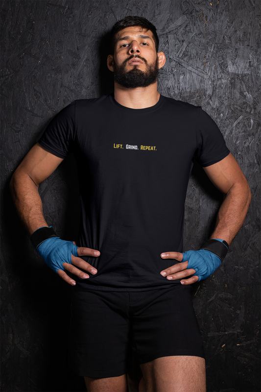 ShirtlessClub – Gym T-Shirt for Men | Lift. Grind. Repeat. | 100% Cotton Regular Fit – Black