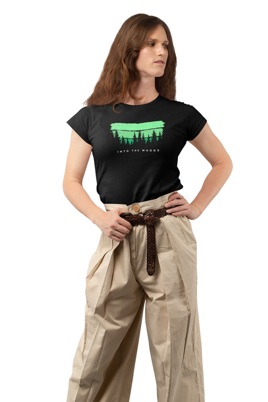 ShirtlessClub Women's Into The Wild Black Adventure T-Shirt  | 100% Cotton | Regular Fit Round Neck | Travel, Trekking & Gym Wear